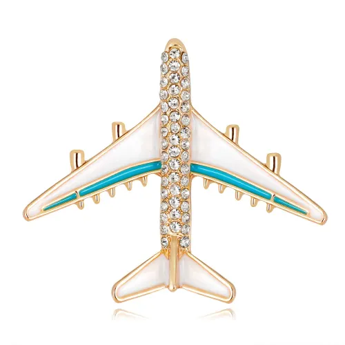 Broche de Avión para dama con imitación de roca cristal