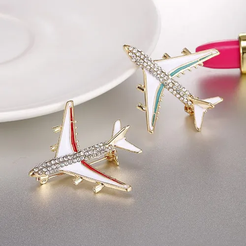 Broche de Avión para dama con imitación de roca cristal