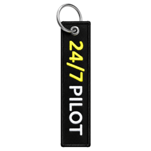 Llavero rectangular Aviation Experts 24/7 Pilot Negro